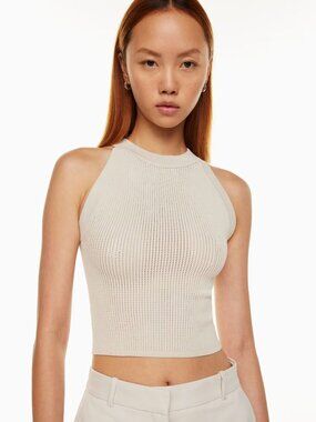Babaton New Sculpt Knit Halter Top in Matte Pearl - Small
